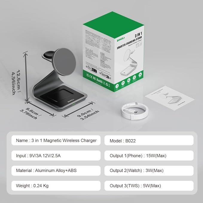 Bonola Wireless Charger for Samsung: Magnetic 3 in 1 Wireless Charging Station - Image 9