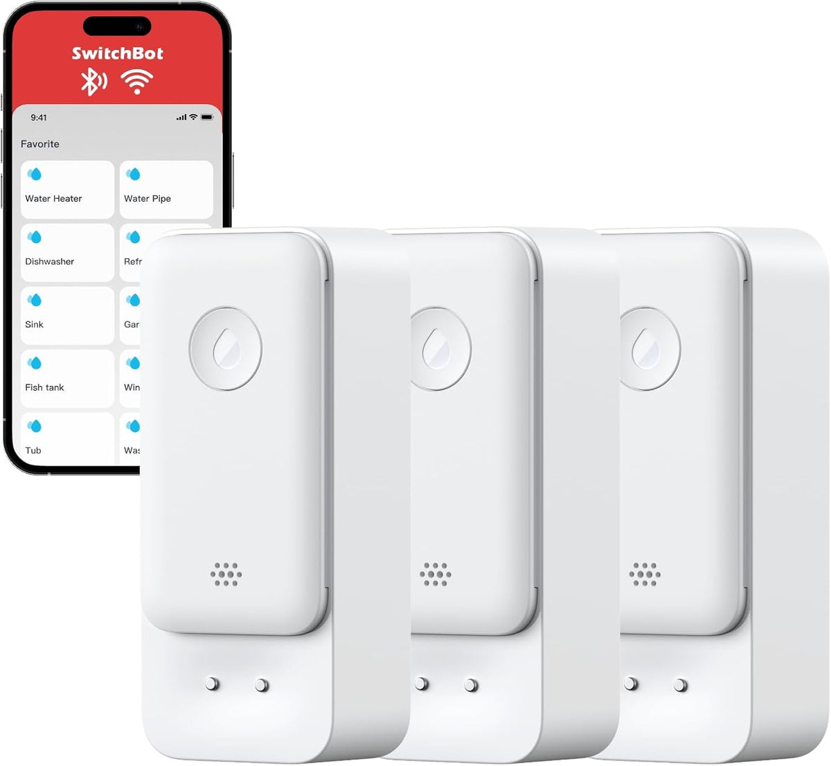 SwitchBot WiFi Water Sensor, Smart Water Leak Detector, 100dB Adjustable Alerts