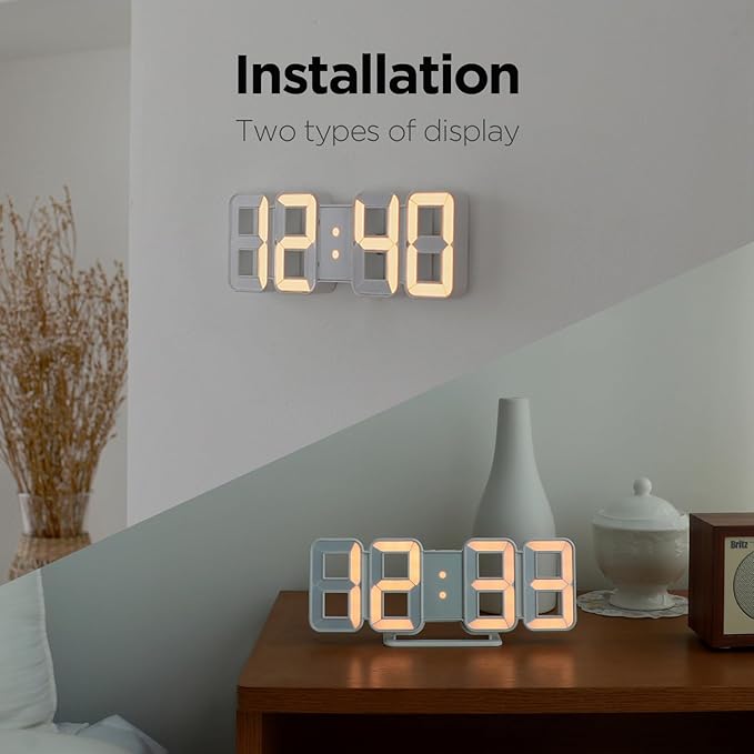 mooas 3D Pure mini White Gold LED Clock - Image 2