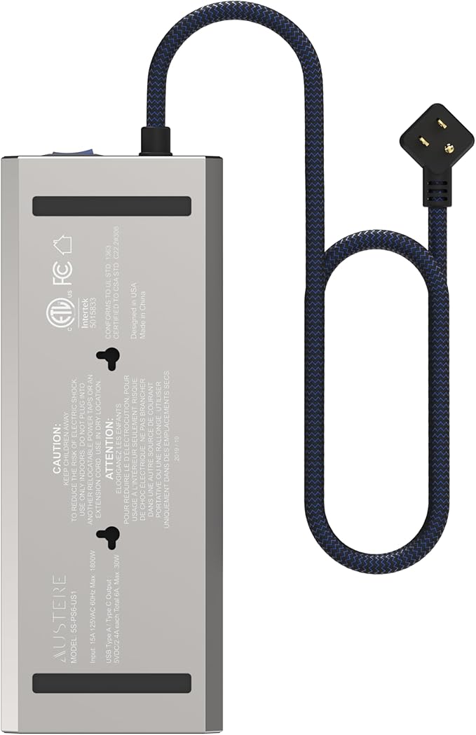 Austere V Series Surge Protector Power Strip, 6 Wide Outlet, 3 USB C & 2 USB A - Image 2