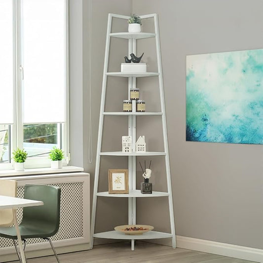 CAPHAUS Tall Corner Shelf Stand, 6-Tier Display Shelves, Ladder Corner Wood by CAPHAUS