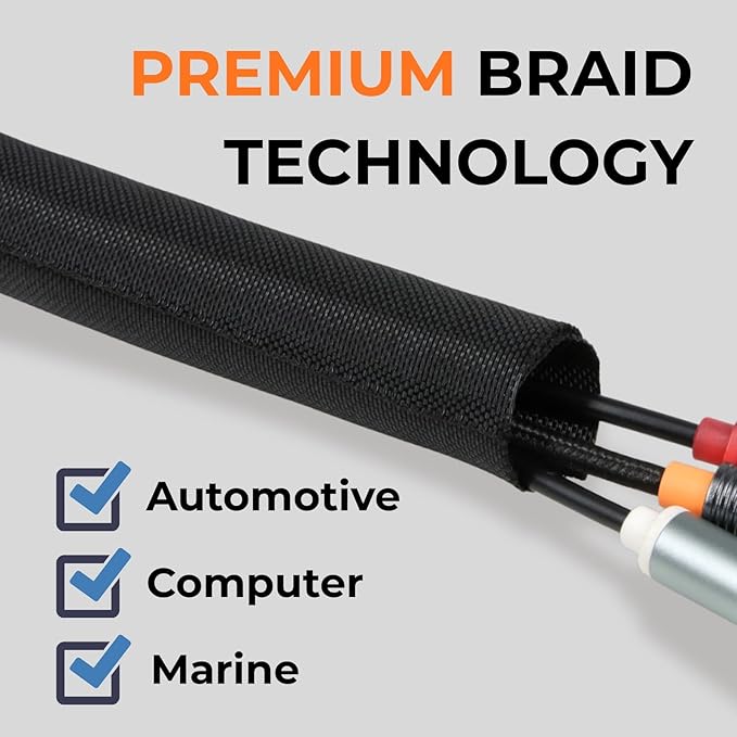 Holed 1 inch Split Braided Cable Management Sleeve - Image 2