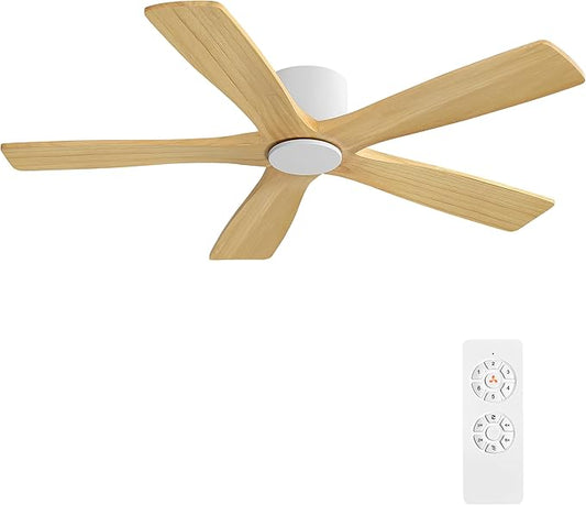 WINGBO 48" Flush Mount DC Ceiling Fans Without Lights, 5 Carved Solid Wood by HomePage