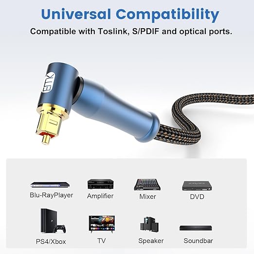 EMK 90 Degree Toslink Optical Cable 24K-Gold Connector 360 Degree Free-Rotating - Image 3