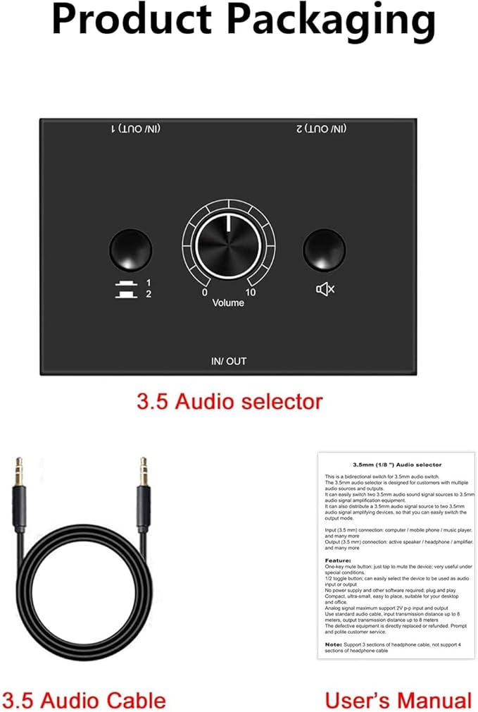 Audio Switcher 3.5mm Audio Selector Splitter Box Mini 2-in-1-Out Audio Sharing - Image 6