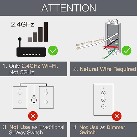 MOES 2.4GHz WiFi Wall Touch Smart Switch Neutral Wire Required, 3 Way - Image 2