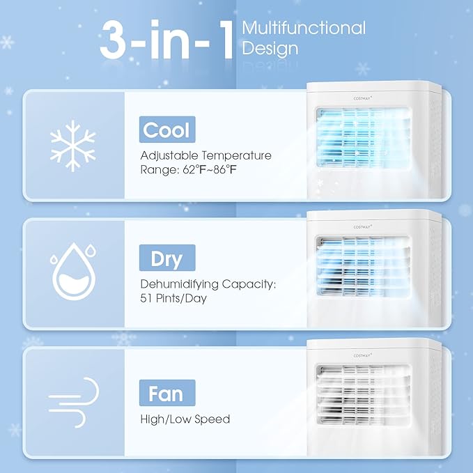 COSTWAY Portable Air Conditioner, 8000 BTU 3-in-1 Personal AC Unit - Image 2