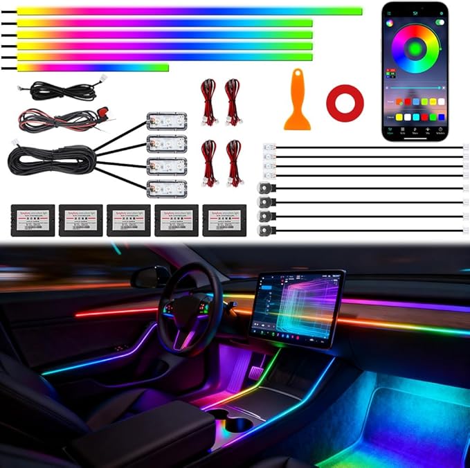 Acrylic Interior Car Ambient Lighting, Interior RGB LED Strip Kit by TEKSHINNY