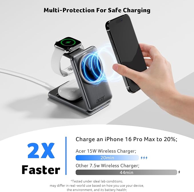 Acer 3 in 1 Charging Station for iPhone, Wireless Charger Stand, 15W Fast - Image 2