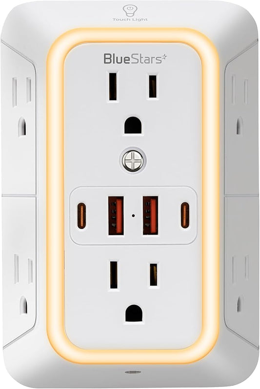 Wall Mount Power Strips Wall Charger 6 Outlet Extender 4 USB Ports and Night by BlueStars