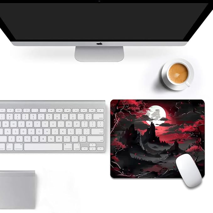Red Trees, and Moon Square Mouse pad, Waterproof, Anti Slip Rubber Base - Image 6