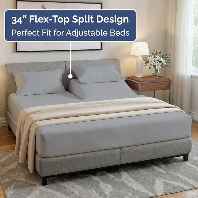Split Head King Sheet Set – 4 Piece Flex Split Top King Sheets - Image 4