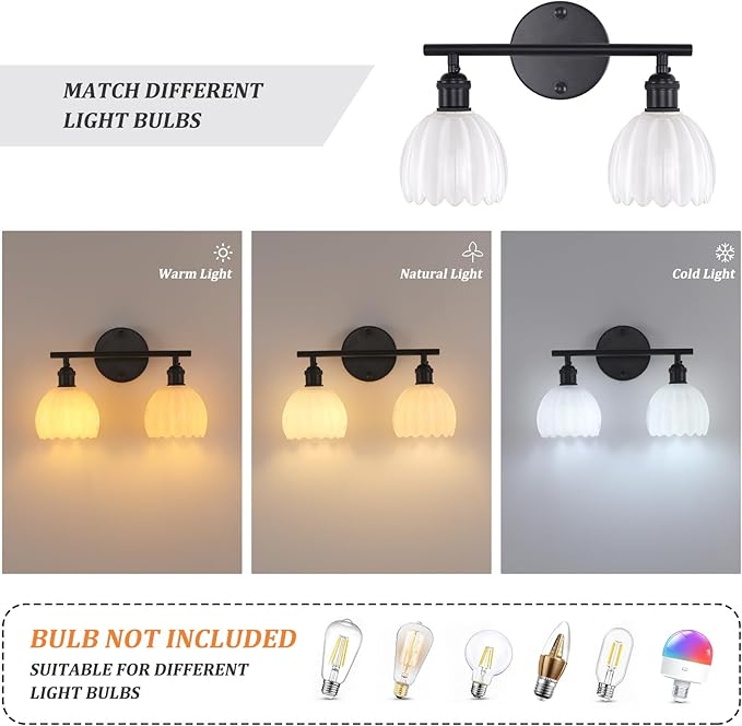 Shenmoyl Bathroom Light Fixtures, 2-Light Black Vanity Wall Light Over Mirror - Image 4
