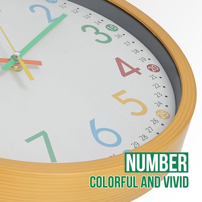 bakbrand Kids Wall Clock Silent Non-Ticking Colorful Childrens Clock Round - Image 6