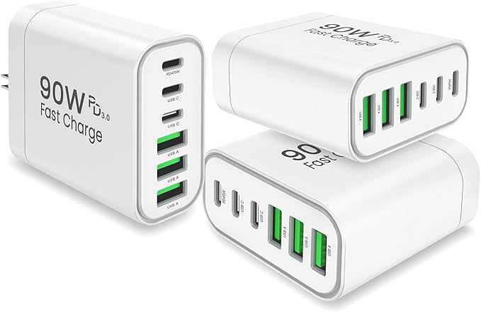 90W GaN USB C Charger Block, 6-Port USB C Wall Charger Fast Charging 45W PD by RUMIXI