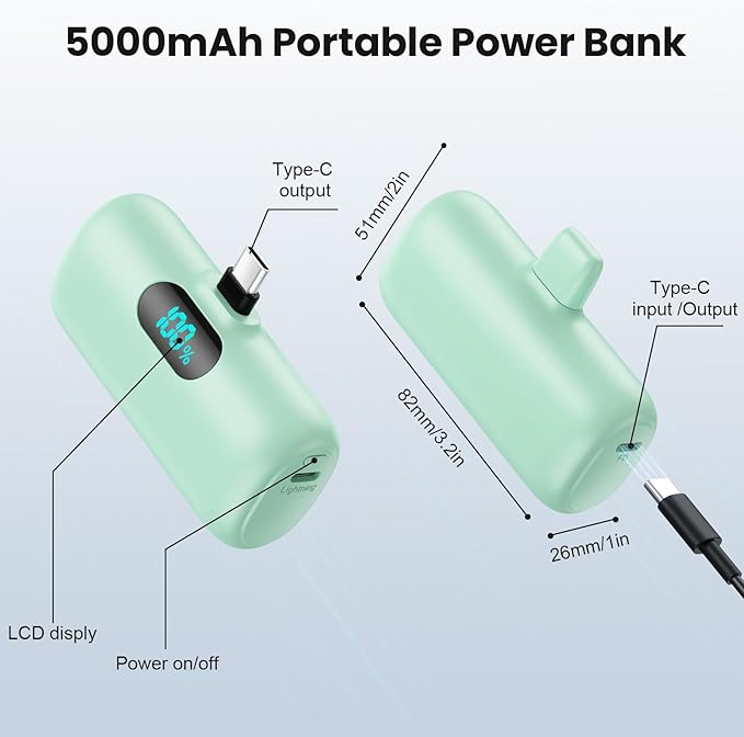 Mini Portable Charger USB C Power Bank, Upgraded 5000mAh PD Fast Charging - Image 5