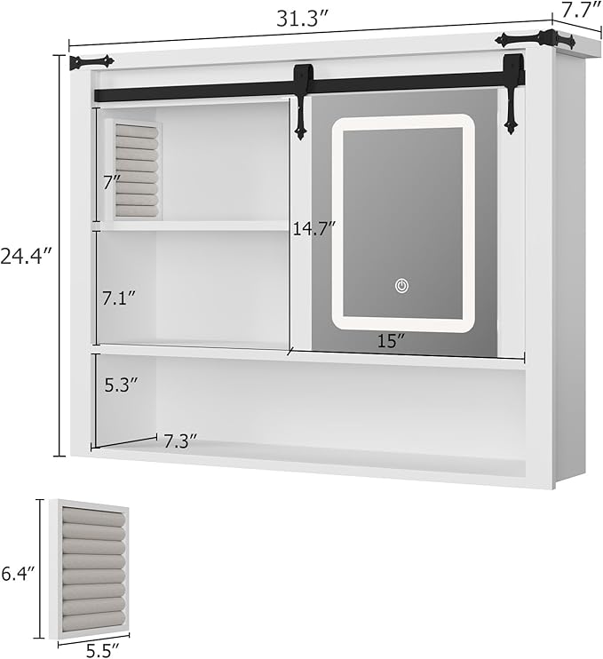 QUW 31" Farmhouse Bathroom Wall Cabinet, Bathroom Medicine Cabinets - Image 3