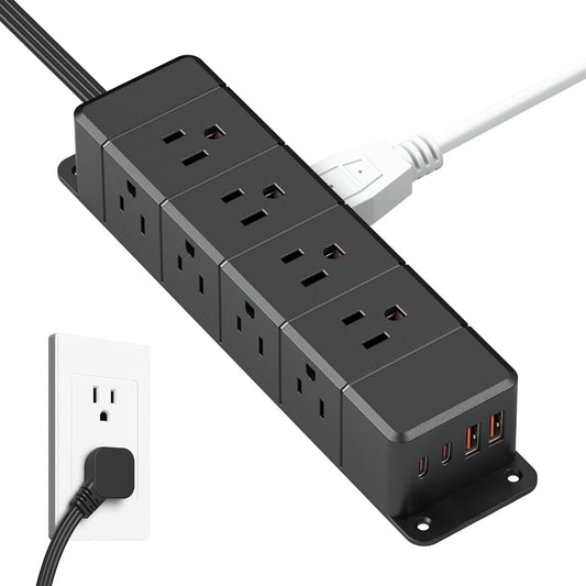 45W USB-C Fast Charging Under Desk Power Strip, 12 Outlet Mountable Power Strip