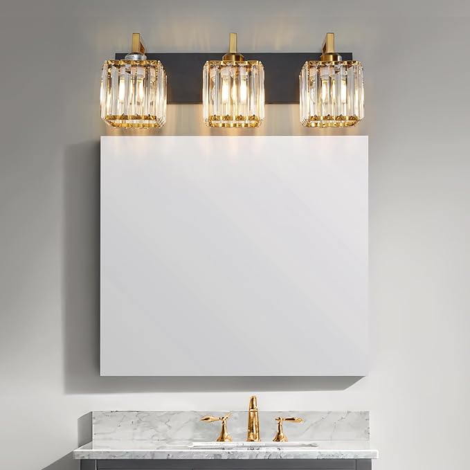 FDPBY Modern Bathroom Vanity Light 3-Lights Black Gold Crystal Wall Lamp - Image 2