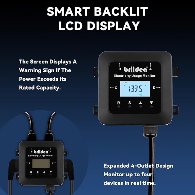 briidea Electricity Usage Monitor, 4-Outlet Power Consumption Watt Voltage Amp - Image 4