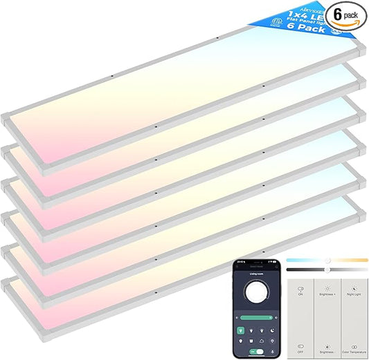 AIKVSXER 6 Pack 1x4 FT LED Flat Panel Light Surface Mount, by AIKVSXER