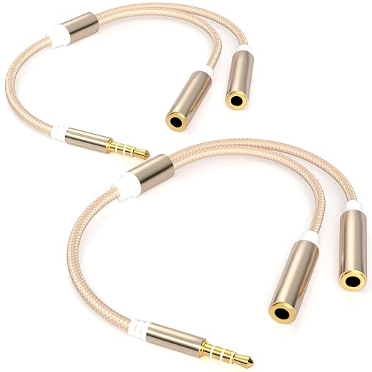 3.5mm TRRS Splitter for 2 Headphones 1FT 2-Pack, Audio & Mic, 3.5 mm Aux Jack by IIISOGNO