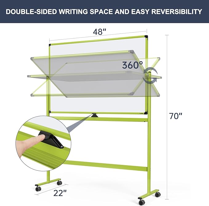 Rolling Whiteboard, 48x32 Inches Mobile Whiteboard on Wheels, Magnetic Dry - Image 3