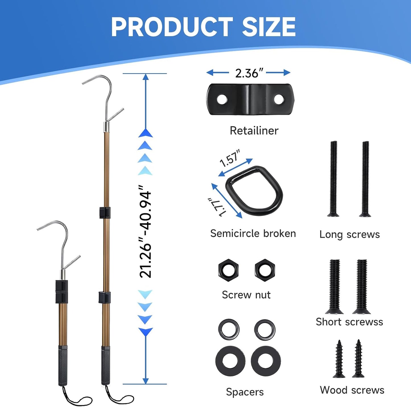 Attic Ladder Pull Down System- attic Pull Down Hook 20-40 InchesTelescoping Extension Rod with D-Ring & Mounting Screws - Replacement for Attic Pull Down Cord