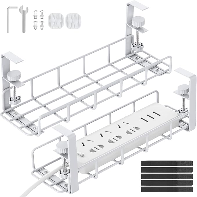 Under Desk Cable Management Tray, 31.5'' No Drill Steel Cable Tray Organizers by REFLYING