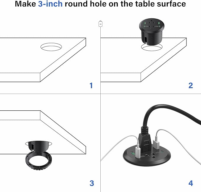 Desktop Power Grommet 3-inch Hole, 40W Total Fast Charging Station, 2 PD 20W - Image 6