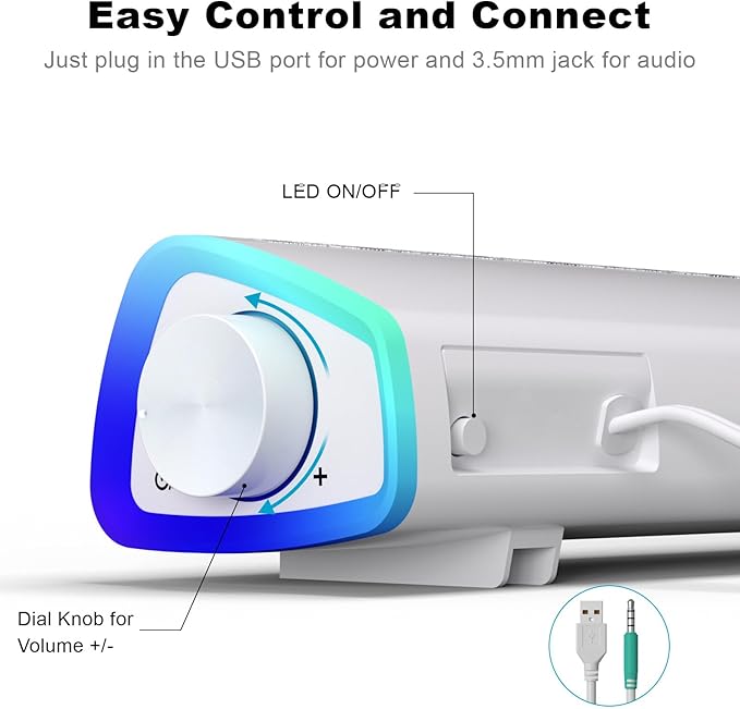 SOULION R30 Computer Speakers, USB Powered 3.5mm AUX Small PC Speaker, Colorful - Image 3
