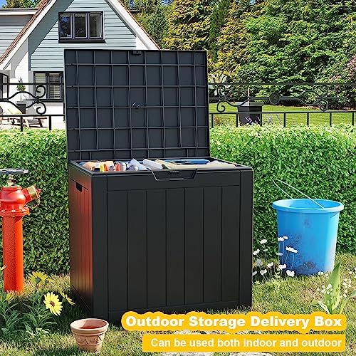 30 gal lockable outdoor storage box waterproof deck on a desk or shelf