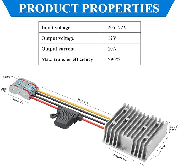 BEYIMEI DC to DC Converter 20-72V to12V 10A 120W, DC 24V 36V 48V 60V 72V Step - Image 2