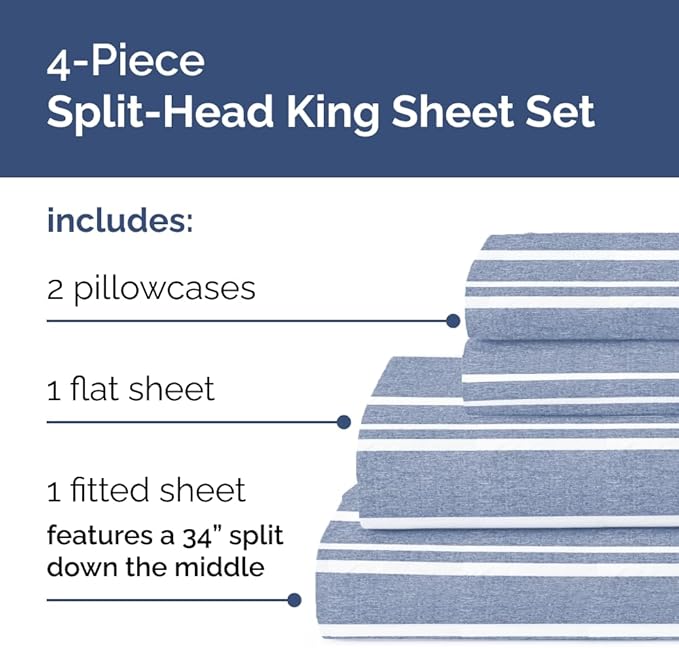 Split Head King Sheet Set – 4 Piece Flex Split Top King Sheets - Image 2