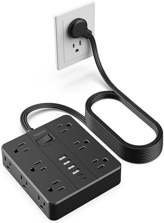 Power Strip Surge Protector, Flat Extension Cord Indoor 20 Feet, HUNIAN 12 by HUNIAN