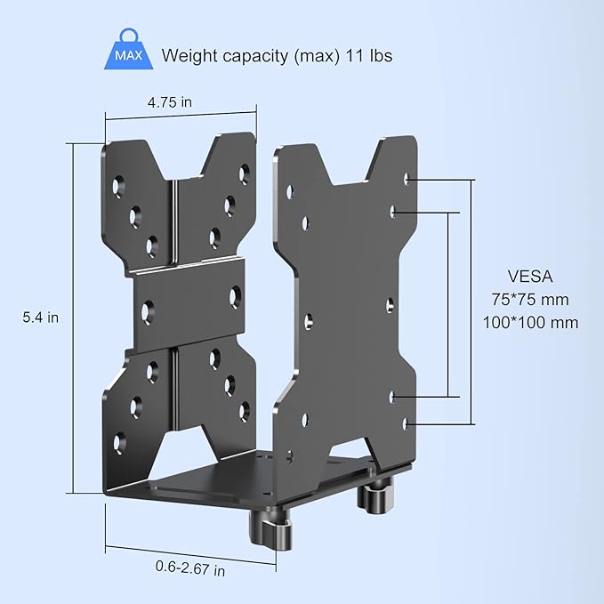 Pholiten Adjustable Thin Client Mini PC Mount Bracket, CPU VESA Under Desk and - Image 2