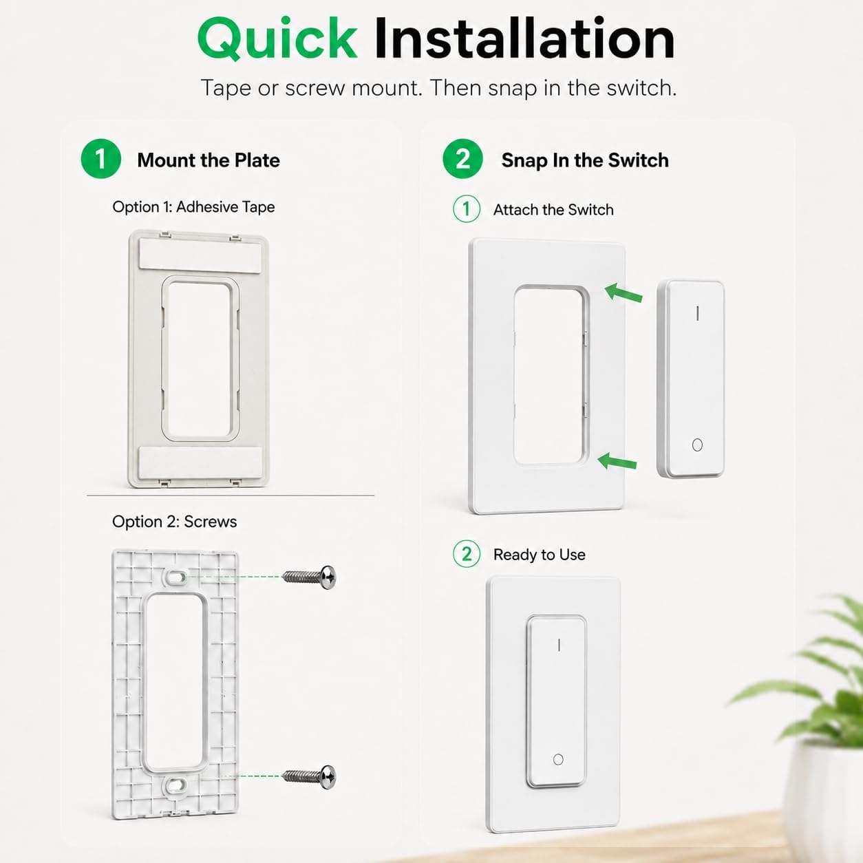 Remote Control Outlet Plug with Remote Switch, Long Range Wireless Light Switch for Lamps and Household Appliances, 15A/1875W, UL Listed, White