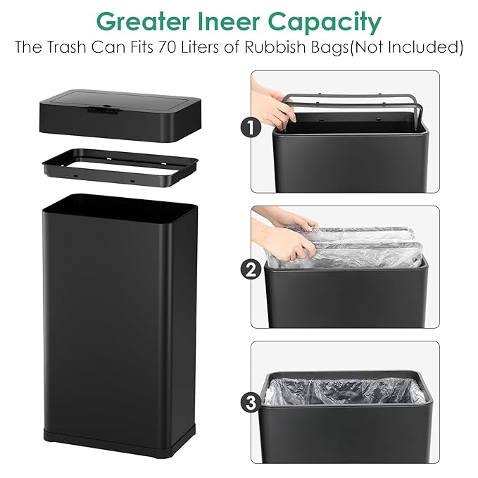 Arlopu Automatic Trash Can, Sensor Motion Stainless Steel Garbage Bin, - Image 9