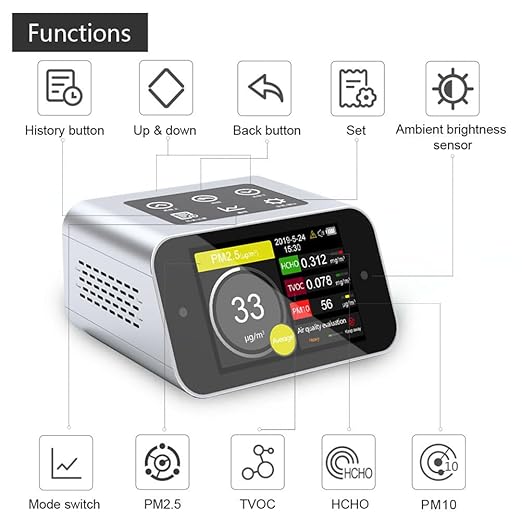 BRWISSEN A16 Air Quality Monitor Indoor PM1.0 PM2.5 PM10 Dust Meter TVOC HCHO - Image 7