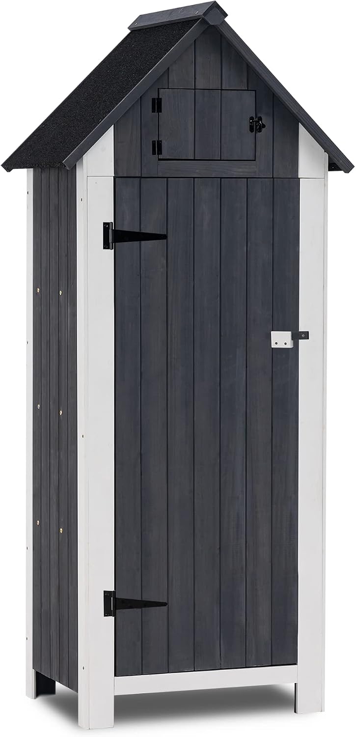 mcombo outdoor storage cabinet with shelves, wooden outside, main product view