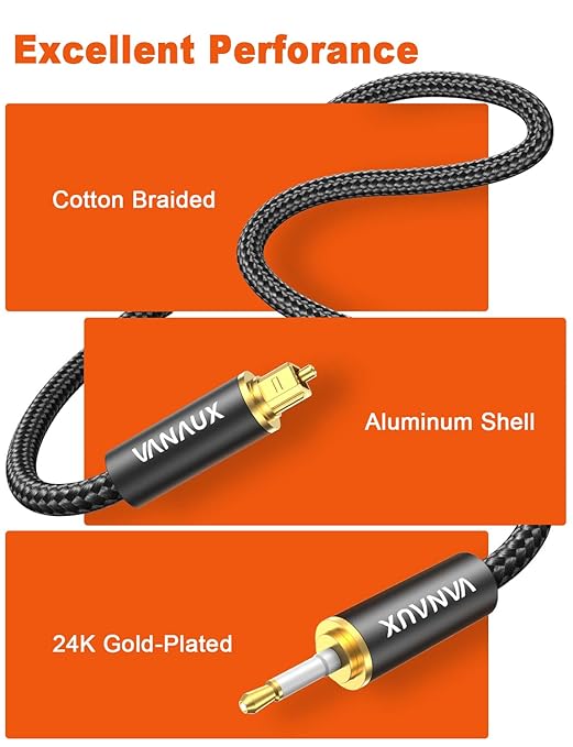 VANAUX Toslink to Mini Toslink Optical Audio Cable 24K Gold-Plated Digital - Image 7