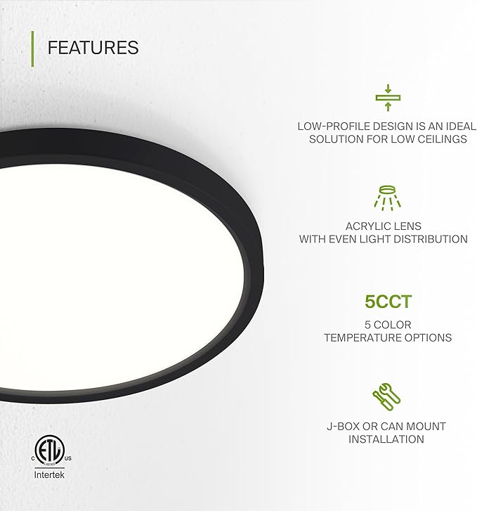 ASD LED 9" Round Flush Mount Ceiling Light Fixture, Low Profile Surface - Image 3