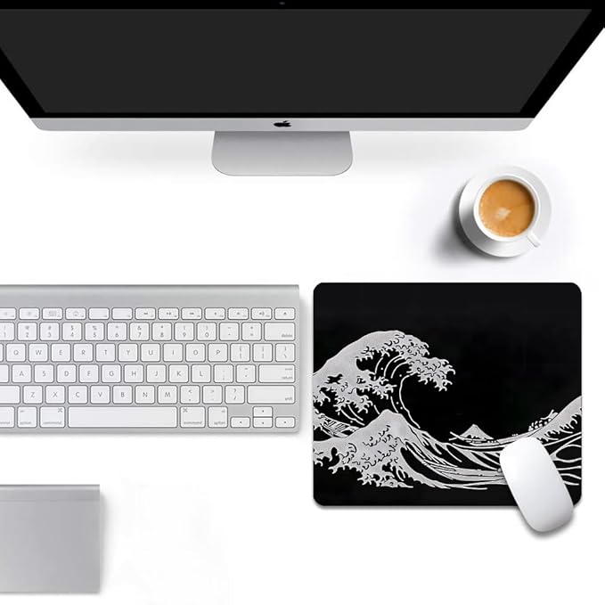 Black Wave of Kanagawa Square Mouse pad, Waterproof, Anti Slip Rubber Base - Image 6