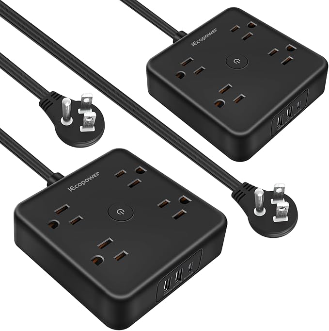 2 Pack Ultra Flat Plug Power Strip, Power Strips by iEcopower