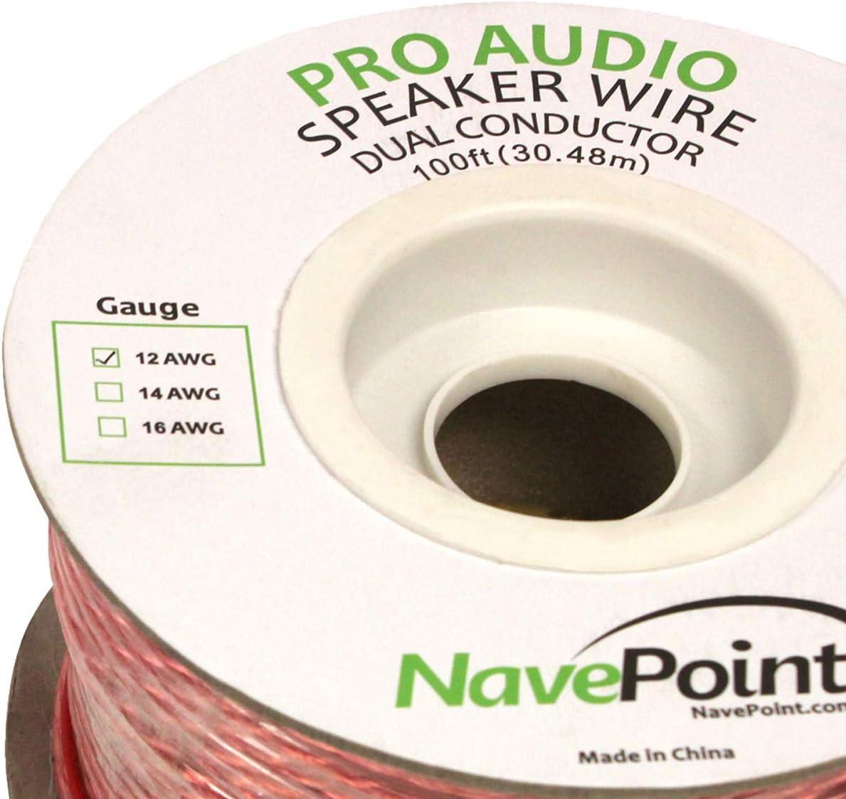 NavePoint 100ft in Wall Audio Speaker Cable Wire CL2 12/2 AWG Gauge 2 Conductor