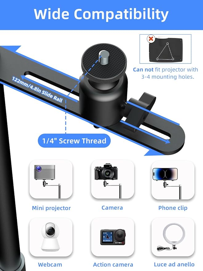suptek Projector Stand Against Wall Hidden Stand, 360°Swivel, Height Adjustable - Image 6