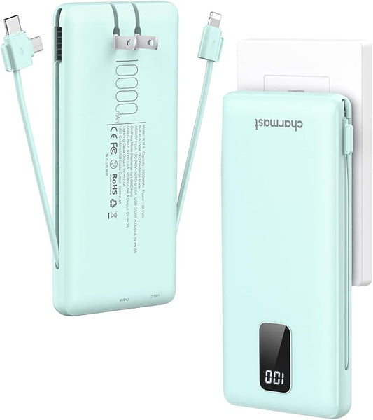 charmast Portable Charger with Built-in Cables and Plug, 10000mAh USB C Power by Charmast