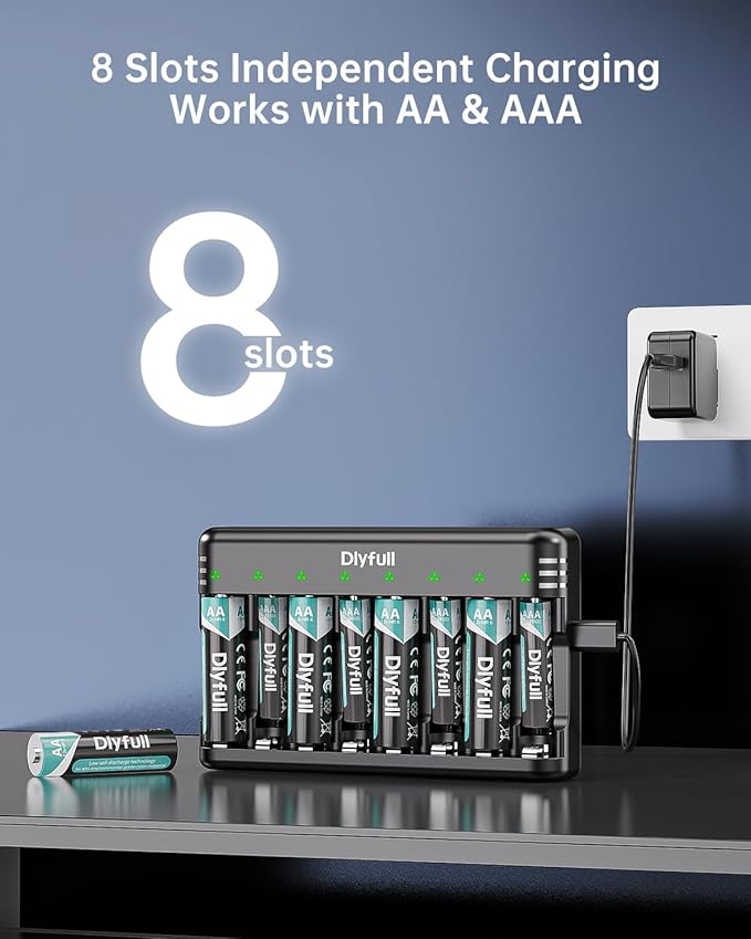 Rechargeable AA Batteries with Charger, Dlyfull 8 Pack of 2800mAh High Capacity - Image 4