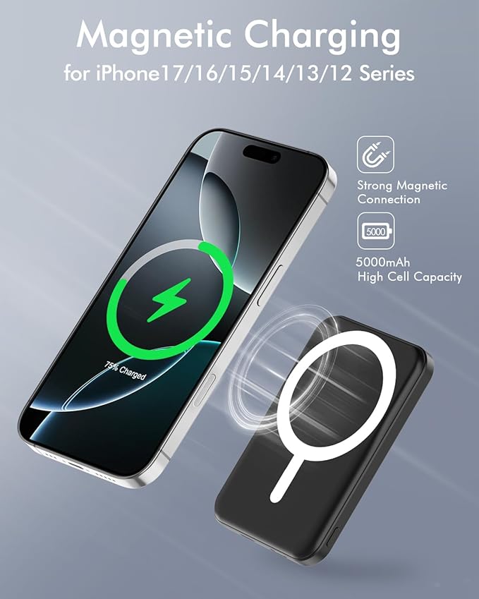 podoru for Magsafe Battery Pack, 5000mAh Magnetic Power Bank - Image 3