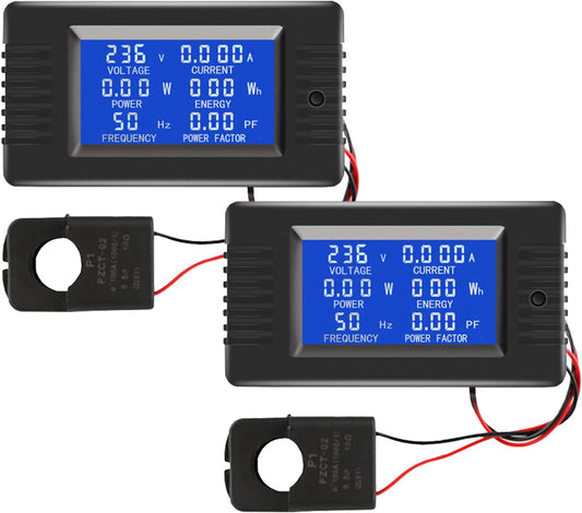2 Pieces AC Current Voltage Amperage Power Energy Panel Meter LCD Digital